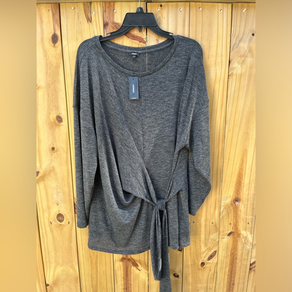 Express Grey Sweater with Front Tie